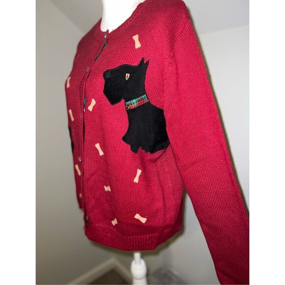 Vintage Red Cardigan Scotties Dogs Button Down M - Picture 3 of 8